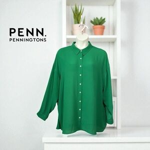 NEW, Penningtons, Green Tunic Blouse, Plus Size 3X